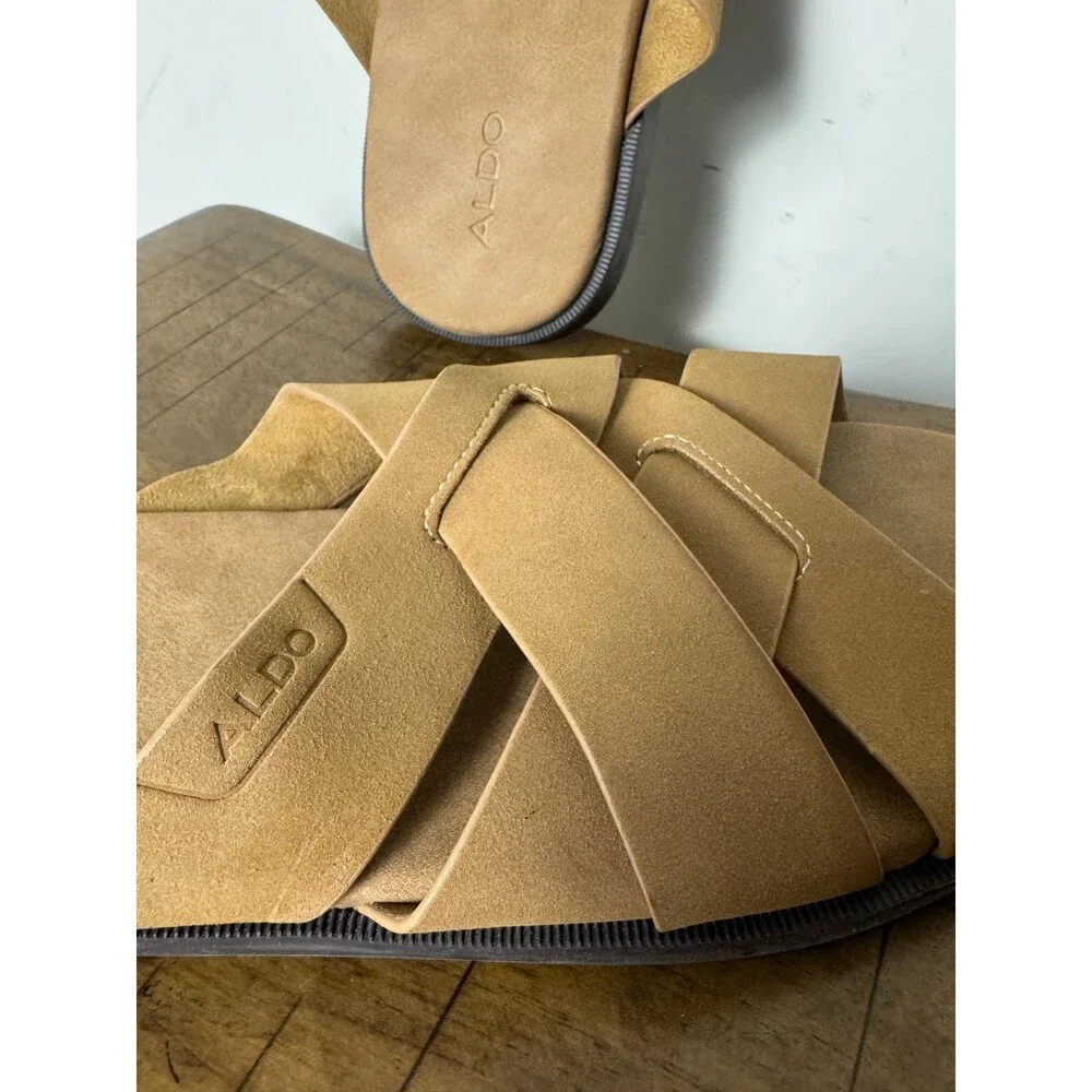 ALDO Men’s Size 7 Tan Woven Strappy Slide Sandals Casual Slip On